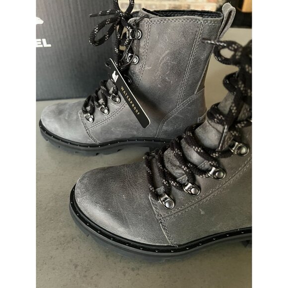 SOREL Women's Lennox Lace Moto Leather Lace Up Boots Quarry Size 6 - Picture 3 of 9
